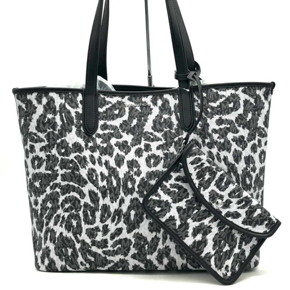 Michael Kors XL East West Tote Bag Leopard Print Black Multi